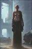Placeholder: cyberpunk saggy granny woman, abandoned sci-fi town, future, sci-fi