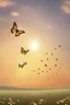 Placeholder: Bubbles and Butterflys flying to the sky at sunset