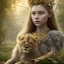 Placeholder: Young beautiful girl wearing floral crown next to a majestic, stunning lion on nature forest path, Chronicles of Narnia, 8k resolution, high-quality, fine-detail, iridescent, intricate, digital art, detailed matte, volumetric lighting, beautiful, illustration, 3D octane render, brian froud, howard lyon, selina french, anna dittmann, annie stokes, lisa parker, greg rutowski,