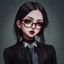 Placeholder: a pretty 18 year old girl, goth aesthetic, glasses, digital art, stylised