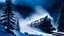 Placeholder: polar express train,steam,fir forrest scenery, heavy mist,mist shadows,valley,creek,forest,,tree,,nature,night,snow,fir tree,night,holy night
