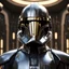 Placeholder: star wars bald male corellian pilot wearing pearlescent black and gunmetal grey First Order special forces heavy assault armor and helmet with gold trim inside the jedi temple, centered portrait, hyperdetailed, dynamic lighting, hyperdetailed background, 8k resolution, volumetric lighting, light skin, fully symmetric details