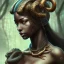 Placeholder: sango fantasy, fantasy magic, intricate, sharp focus, illustration, highly detailed, digital painting, concept art, matte, masterpiece snake head sexy lady body black African beauty tiger wearing African head band