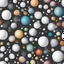 Placeholder: White balls on which space shapes are drawn with a brush and colors