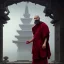 Placeholder: Portrait of a monk, fog, distant Asian temple, profile, grim, dark, Frank Frazetta, Greg Rutkowski, hyperdetailed, trending on Artstation, Splash screen art, dynamic lighting, intricately detailed, a masterpiece, 8k resolution, high contrast, bearded, red robe, detailed face, dramatic