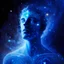 Placeholder: A luminous human in the blue galaxy