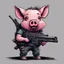 Placeholder: Little pig armed with a machine gun, cartoon style, walking dead style, vivid and dark colors, transparent background, 32k UHD,