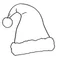 Placeholder: A black and white cute drawing of a Santa's hat. Only outline, white background,for kids