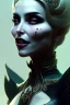 Placeholder: Constance Langdon as evil queen in black leather, leather, busty, cleavage, angry, stern look. character design by cory loftis, fenghua zhong, ryohei hase, ismail inceoglu and ruan jia. unreal engine 5, artistic lighting, highly detailed, photorealistic, fantasy