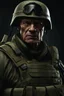 Placeholder: portrait of a 50 year old evil soldier. sneering expression, bald, photorealistic, 4k