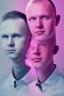 Placeholder: Portrait of Daniel Ek and Matti Nykänen. colorful. pink.