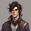 Placeholder: DND lean young male half-elf rogue peachy skin rugged dark mocha hair confident smirk smooth face