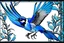 Placeholder: vitrail d'un geai bleu ailes déployées art décostyle japonais d'après mucha
