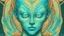 Placeholder: alien art and illustration, in the style of balanced symmetry, light orange and cyan, detailed facial features, meticulous portraiture, complex patterns