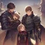 Placeholder: Boy wearing leather armor protecting family