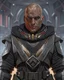 Placeholder: star wars bald male corellian jedi wearing gunmetal grey and black old republic armored flightsuit with gold and metallic red trim inside the jedi temple, centered head and shoulders portrait, hyperdetailed, dynamic lighting, hyperdetailed background, 8k resolution, volumetric lighting, light skin, fully symmetric details