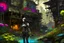 Placeholder: Dark sci-fi flowery swamp scene, alien planet, drone shot, black cube, window reflexions, corrugated iron, willowherb straggled over the heaps of rubble, colored gang tattoos, biomechanical entity blending Gothic Art Deco with punk influences, robotic industrial elements, adorned in Gustav Klimt-inspired attire, soft golden and silver shimmer reflections, biomechanical nanobot, egg yolk-gloss, pointillism, Mysterious