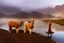 Placeholder: alpacas, peru, mountains, reflection, mist, sunrise