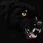 Placeholder: an angry scruffy black terrier on black background, yellow eyes, make 30% brighter, illustration