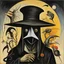 Placeholder: Dark Shines Plague doctor vivisects himself, Graham Sutherland and Joan Miro and Bridget Bate Tichenor deliver a surreal masterpiece, muted colors, sinister, creepy, sharp focus, dark shines, asymmetric, upside-down elements for no reason