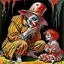 Placeholder: I saw a troubled clown With tears in his eyes, A little girl kept tugging His thigh, She wanted to play with him, by Gerald Scarfe, fantastical detailed 3D artwork, dreamscape, deep color, complementary colors, trending on DeviantArt.