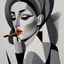 Placeholder: a black and white photo of a woman with a cigarette, a cubist painting by Alexander Archipenko, cgsociety, cubism, cubism, angular, picasso