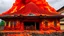 Placeholder: A red fiery spicy noodle restaurant near a volcano painted by Gustav Klimt