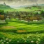Placeholder: A green grassy town with flowers painted by Guo Xi