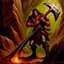 Placeholder: 90's TCG fantasy artwork art of an axe