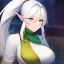 Placeholder: Clear focus, 8k, beautiful lighting, vibrant colors, Elf, White hair, ponytail, hair in between the eyes, up close,