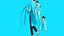 Placeholder: A digital illustration of a woman walking carrying a child in a sling, on an aquamarine blue background, with clothes hanging on a line nearby