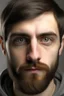Placeholder: a 24 year old man with a short brown beard and hooded eyes