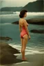 Placeholder: [vintage swimsuit woman] Who was I? Where was I?… The landscape was totally unknown to me, even my body was unfamiliar. What forces brought me here? I searched my mind for memories… There was something there, but it was too clouded… A name… I scanned the horizon. A distant structure rose out of the mists. As evening approached I came upon an enigmatic oasis with a fountain.