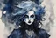 Placeholder: an deeply abstract ink wash and watercolor illustration of a Goth vampire girl with highly detailed hair and facial features , in the abstract expressionist style, indigo and jasper, ragged and torn Victorian costumes, hard , gritty, and edgy depictions, full body, fullshot, vibrant forms, Shironuri and Mori Kei aesthetic, ethereal, otherworldly