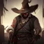 Placeholder: Portrait, bearded, Gunslinger, Cowboy, cowboy hat, serious face, Blood Splatter
