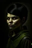 Placeholder: Portrait of a female fantasy orc, short hair, Caravaggio style