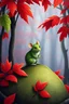 Placeholder: green mouse sitting in red autumn forrest