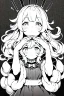 Placeholder: little blonde girl curled up with her hands on her head., grayscale