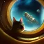 Placeholder: a highly detailed epic cinematic concept art CG render digital painting artwork: spaceship interior with floating astronaut and cat, milkyway view through porthole,brian froud, howard lyon, selina french, anna dittmann, annie stokes, lisa parker, greg rutowski, alphonse mucha