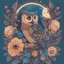 Placeholder: Best quality, masterpiece, ultra high res, detailed, illustration, design, flat vector style, high resolution, illustraTed, shadows and light, aesthetic, modern, ambient lighting, flat colors, vector illustration, owl, moon, leaves, stars, flowers, sailor jerry tattoo, old school tattoo