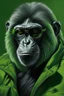 Placeholder: Portrait of a ape with dark glasses and green coat