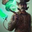 Placeholder: Insanely detailed photograph of an “ a mustachioed cowboy warrior "with worn Sombrero, handsome charo,cigar,glowing bluish green orb in outstretched hand, hyperdetailed painting by Ismail Inceoglu Huang Guangjian and Dan Witz CGSociety ZBrush Central fantasy art album cover art,8K, hdr, mysterious, flickeringlights ,Stoic