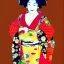 Placeholder: Retrato de cuerpo entero una Geisha voluptuosa con kimono con el estilo de Gustav Klimt