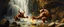 Placeholder: master oil painting by Rembrandt,trolls fighting inside waterfall