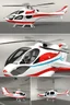 Placeholder: aeroplane airmed air ambulance inspired by shark with side view , quarter view and front view