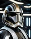 Placeholder: star wars bald male corellian pilot wearing pearlescent black and gunmetal grey First Order special forces armor and helmet with gold trim inside the jedi temple, centered head and shoulders portrait, hyperdetailed, dynamic lighting, hyperdetailed background, 8k resolution, volumetric lighting, light skin, fully symmetric details