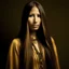 Placeholder: Native american woman, long hair of ,gold