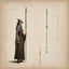 Placeholder: ConceptSheet [by Guy Borremans]: woman half-elf wizard and her long rod with AD&D statistics