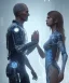 Placeholder: detroit become human, two people looking at each other , sci-fi fantasy style, volumetric lighting, particales,highly detailed,cinamatic, deep colours,8k.