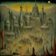 Placeholder: art by "Leonora Carrington", painting, landscape , Feigned The Palace Beyond Good and Evil, at Dawn, Illustration, Hopeless, 70s Science Fiction, Provia, overly complex style